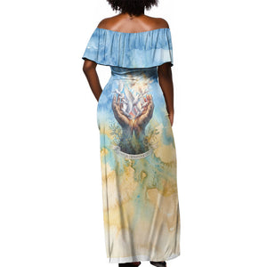 Somalia Liberation Unity Off Shoulder Maxi Dress Soomaaliya Script Peace Dove Watercolor