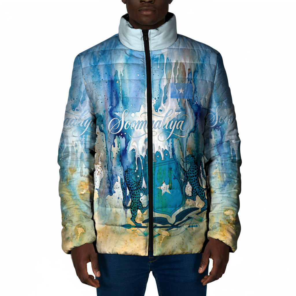 Somalia Liberation Unity Padded Jacket Soomaaliya Script Peace Dove Watercolor