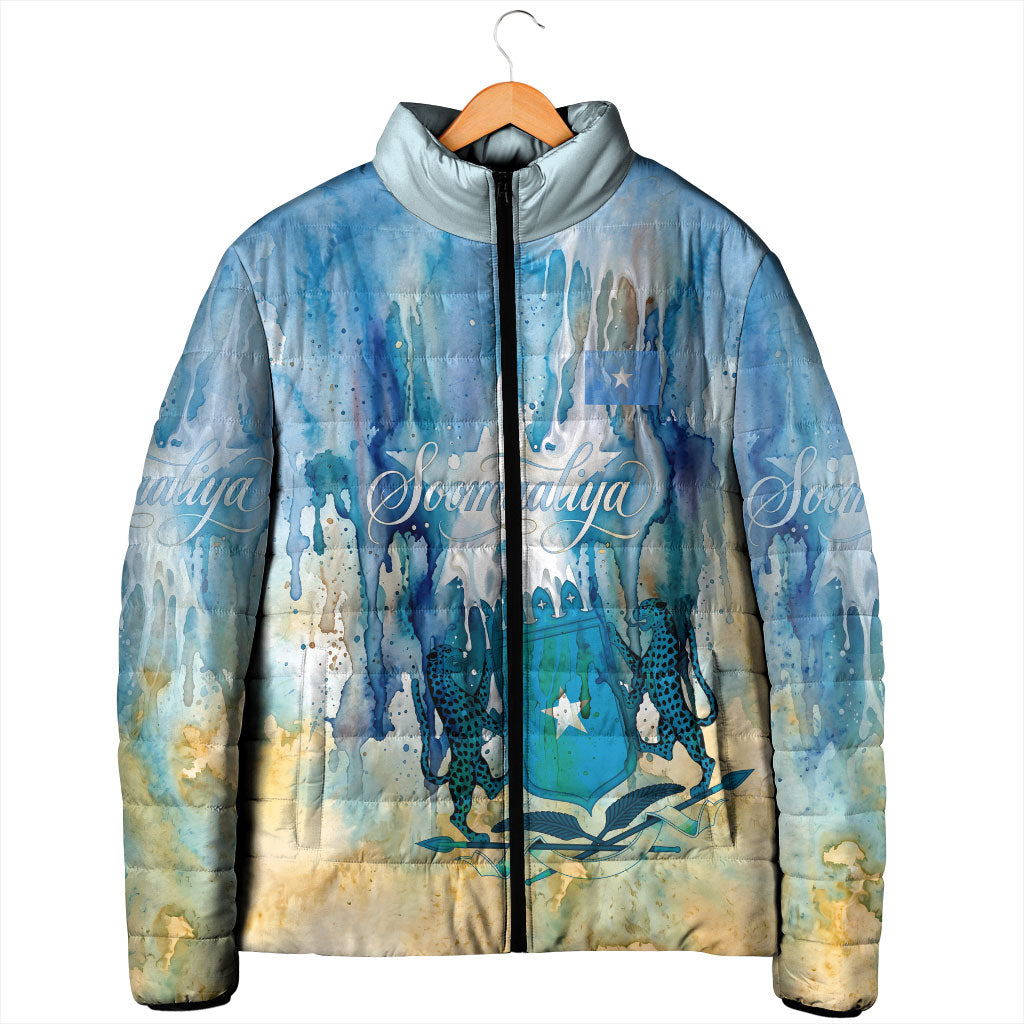 Somalia Liberation Unity Padded Jacket Soomaaliya Script Peace Dove Watercolor
