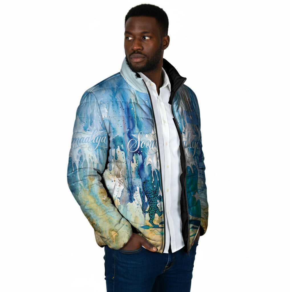 Somalia Liberation Unity Padded Jacket Soomaaliya Script Peace Dove Watercolor