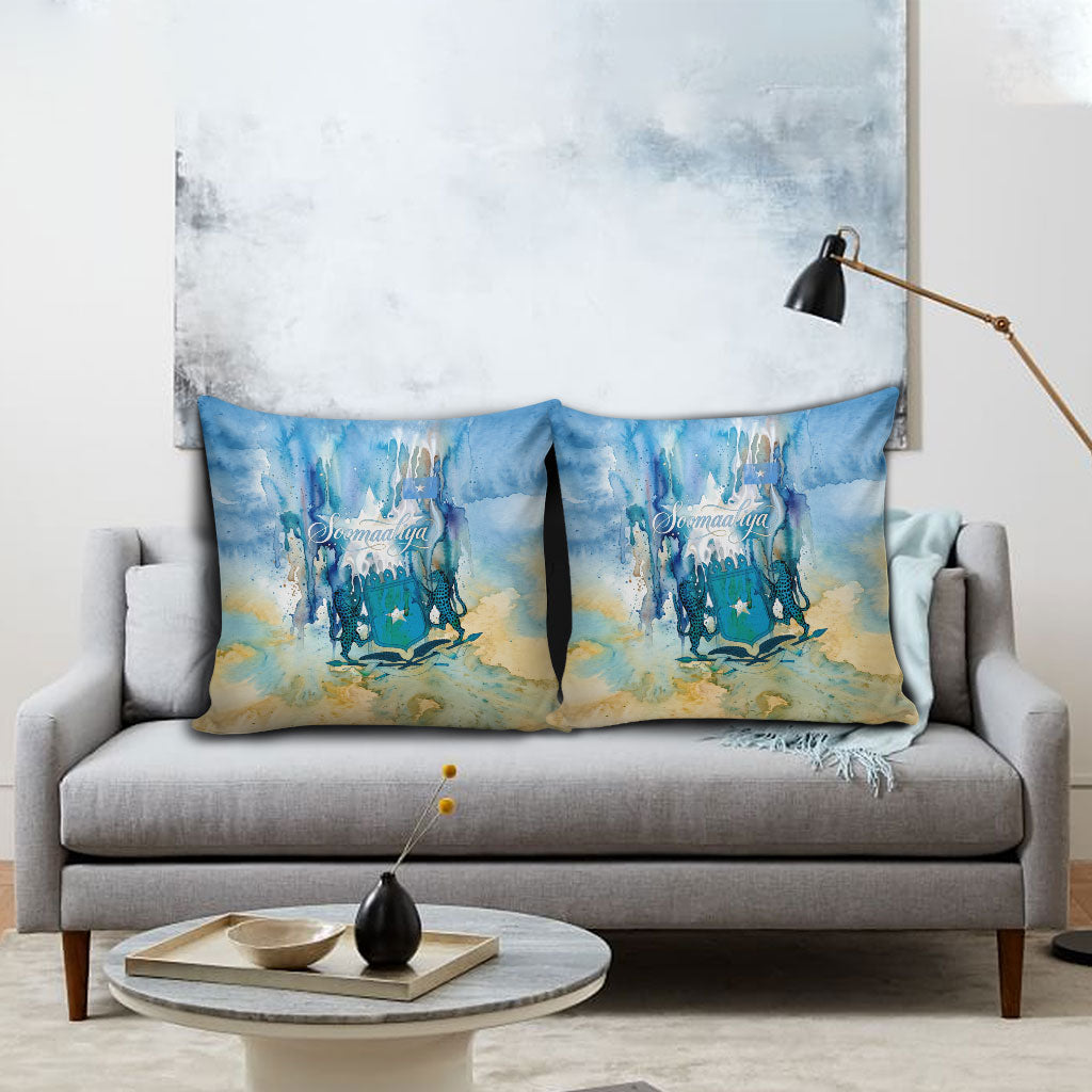 Somalia Liberation Unity Pillow Cover Soomaaliya Script Peace Dove Watercolor