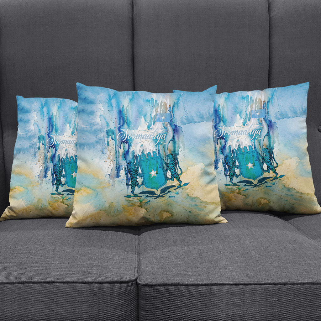 Somalia Liberation Unity Pillow Cover Soomaaliya Script Peace Dove Watercolor