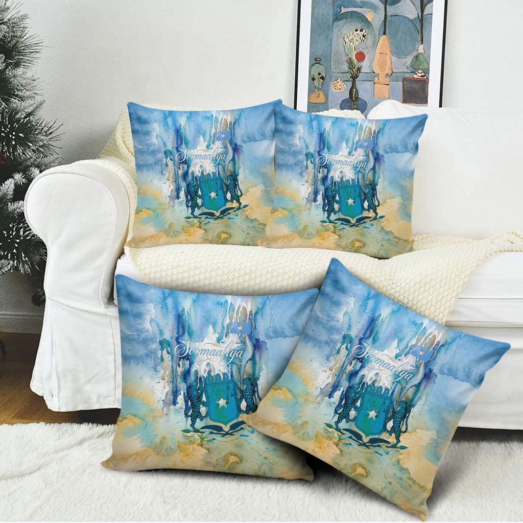 Somalia Liberation Unity Pillow Cover Soomaaliya Script Peace Dove Watercolor