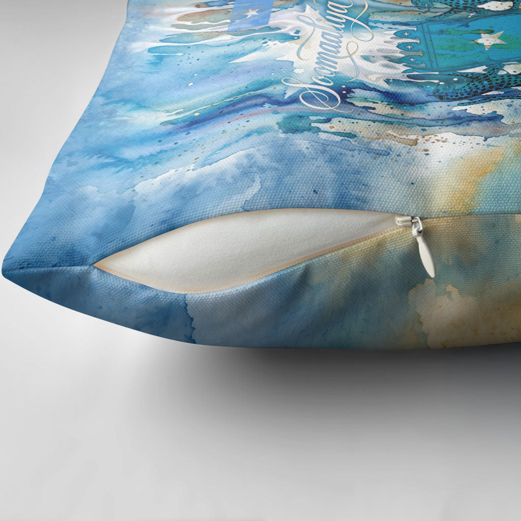 Somalia Liberation Unity Pillow Cover Soomaaliya Script Peace Dove Watercolor