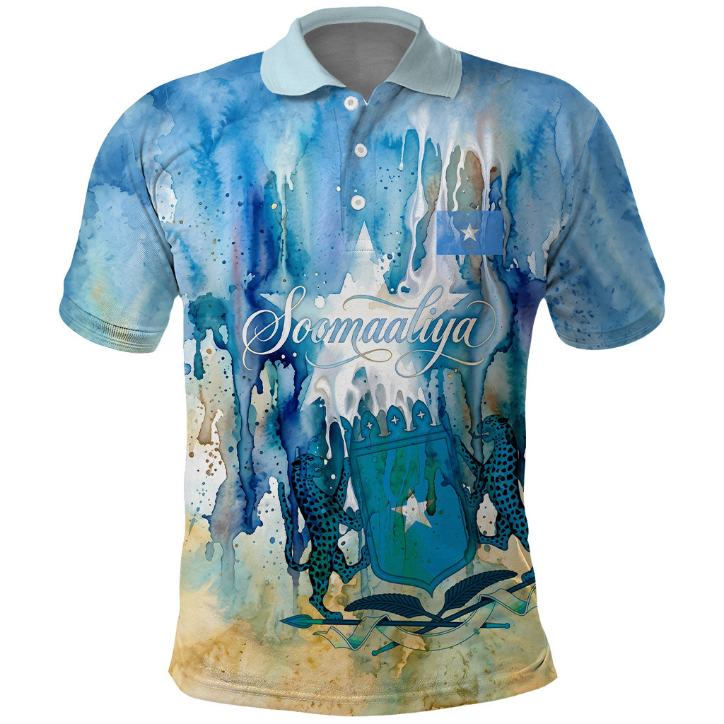 Somalia Liberation Unity Polo Shirt Soomaaliya Script Peace Dove Watercolor