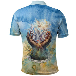 Somalia Liberation Unity Polo Shirt Soomaaliya Script Peace Dove Watercolor