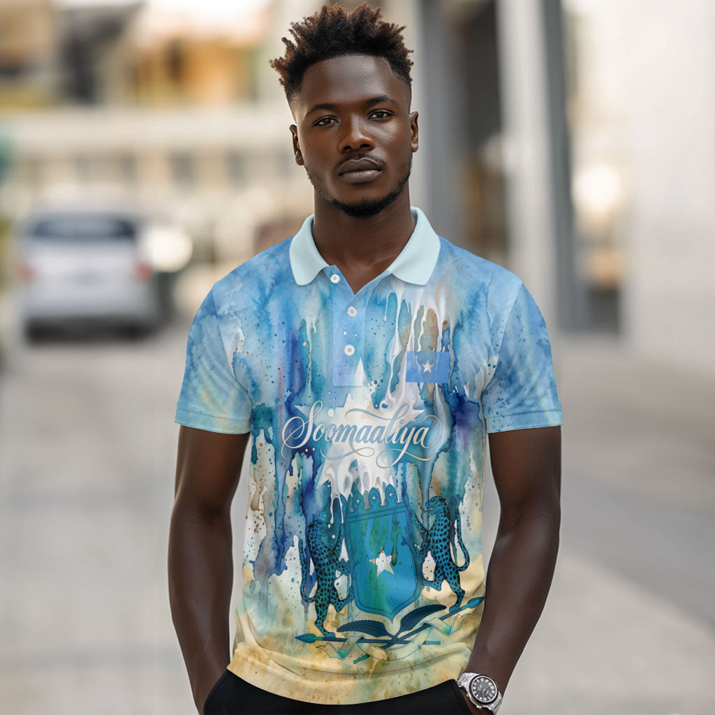 Somalia Liberation Unity Polo Shirt Soomaaliya Script Peace Dove Watercolor
