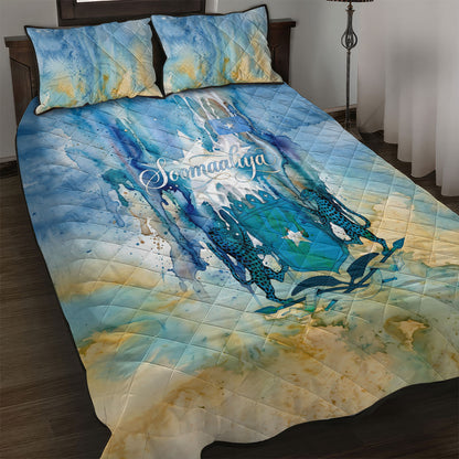 Somalia Liberation Unity Quilt Bed Set Soomaaliya Script Peace Dove Watercolor