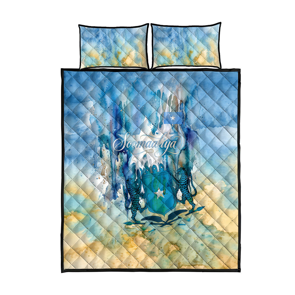 Somalia Liberation Unity Quilt Bed Set Soomaaliya Script Peace Dove Watercolor