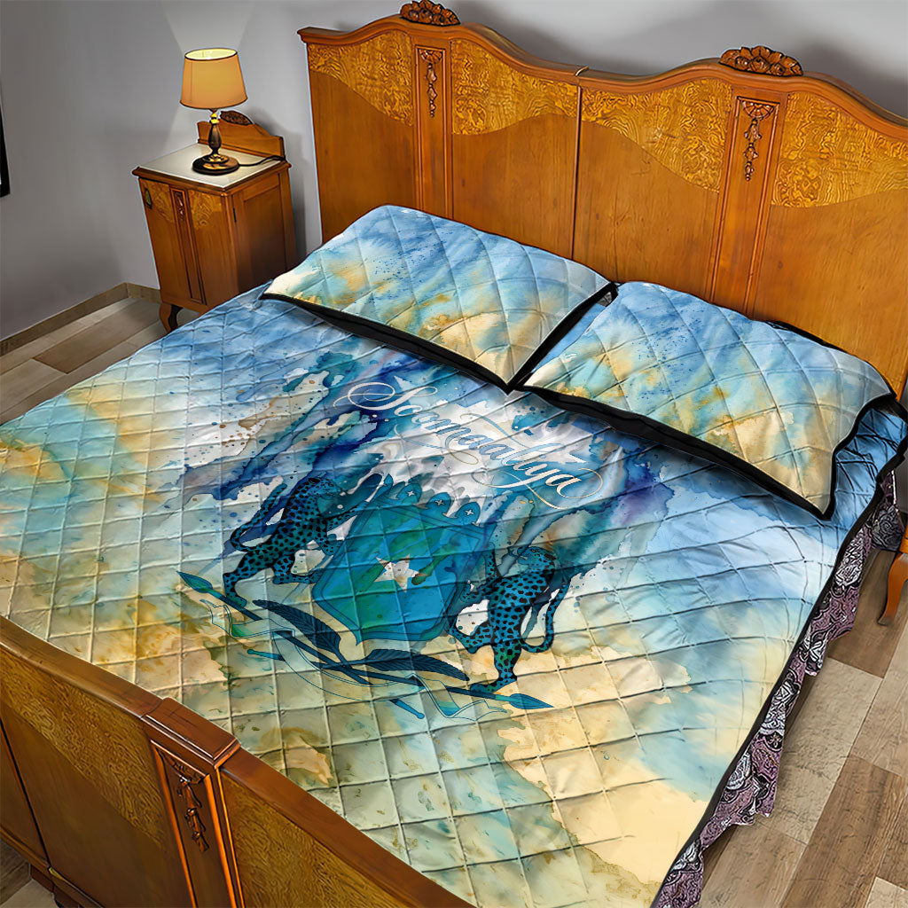 Somalia Liberation Unity Quilt Bed Set Soomaaliya Script Peace Dove Watercolor