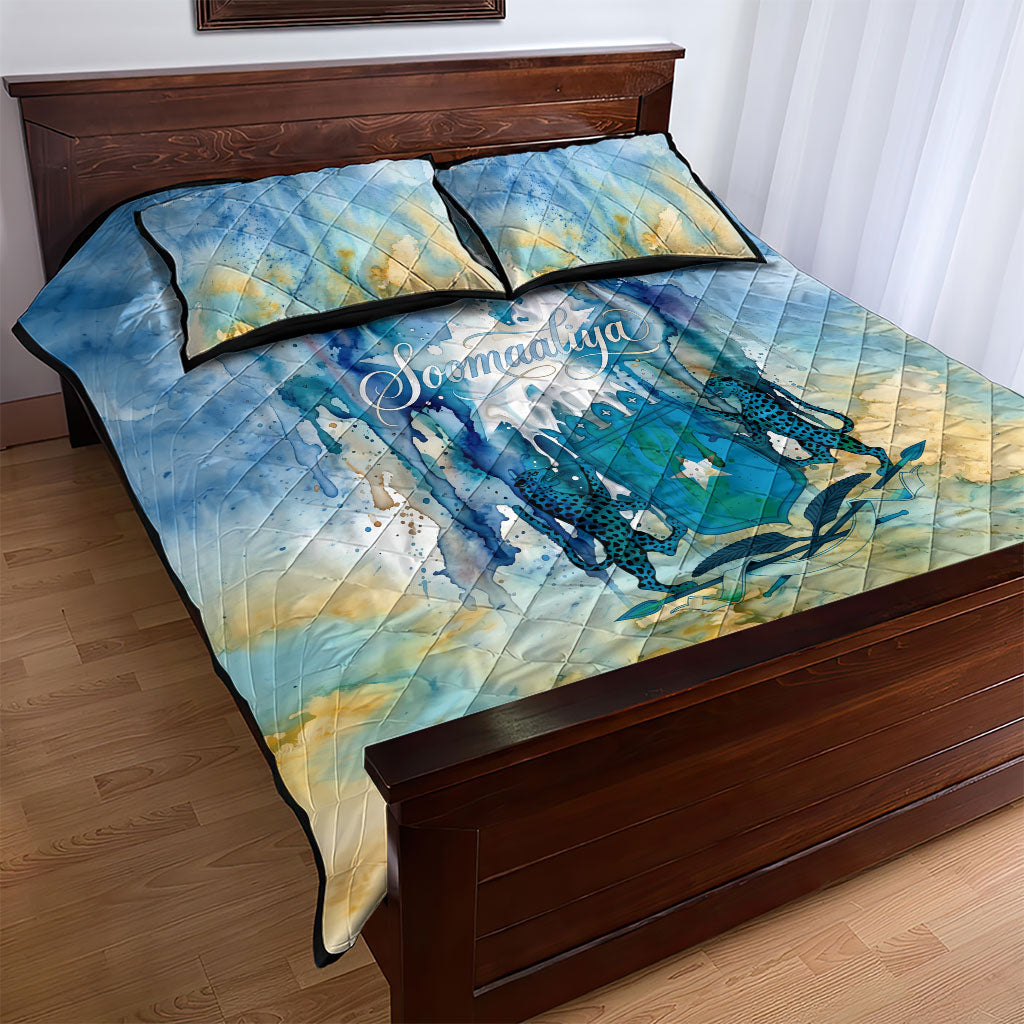 Somalia Liberation Unity Quilt Bed Set Soomaaliya Script Peace Dove Watercolor