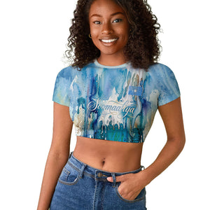 Somalia Liberation Unity Raglan Cropped T shirt Soomaaliya Script Peace Dove Watercolor