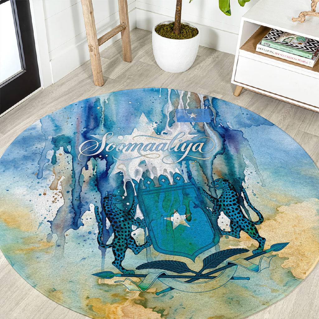 Somalia Liberation Unity Round Carpet Soomaaliya Script Peace Dove Watercolor