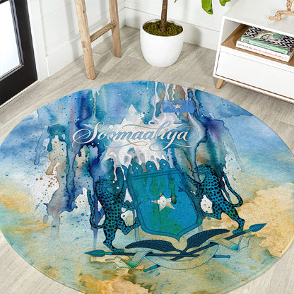 Somalia Liberation Unity Round Carpet Soomaaliya Script Peace Dove Watercolor