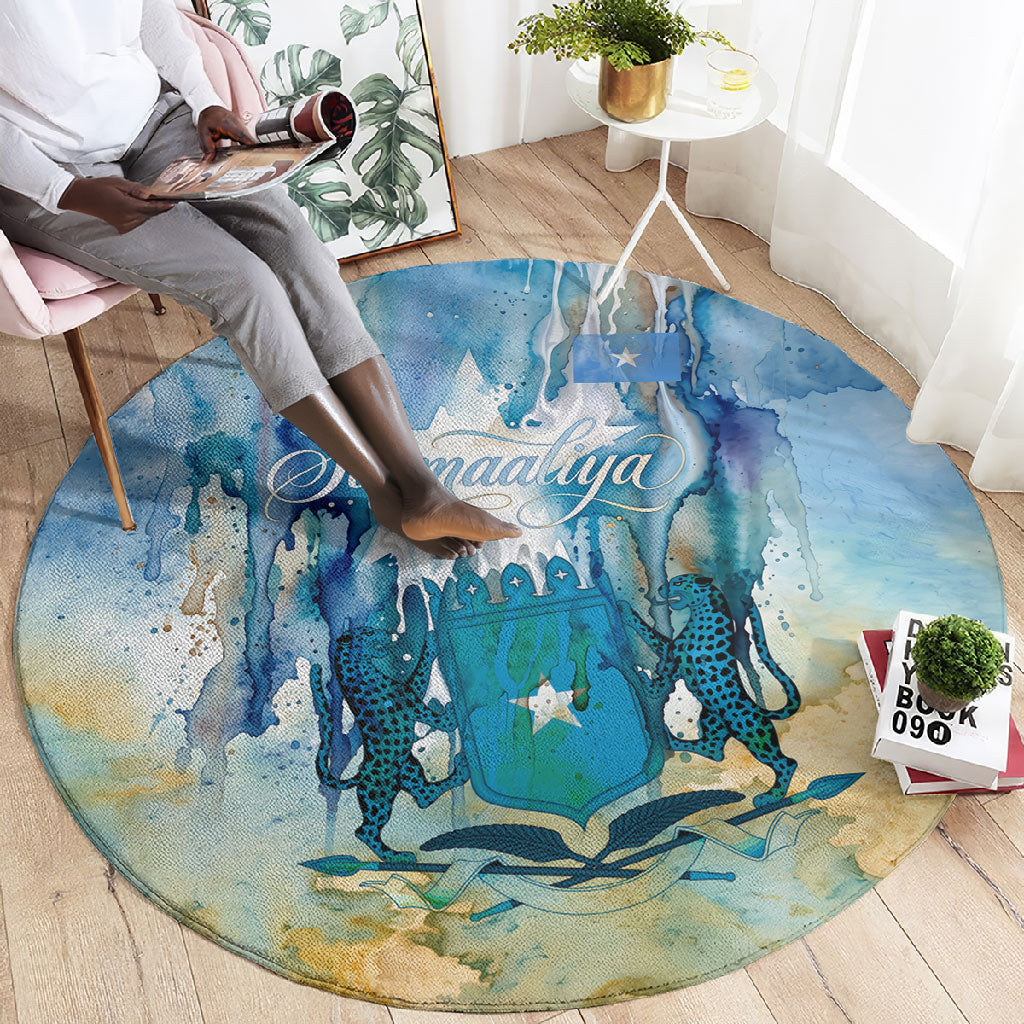 Somalia Liberation Unity Round Carpet Soomaaliya Script Peace Dove Watercolor