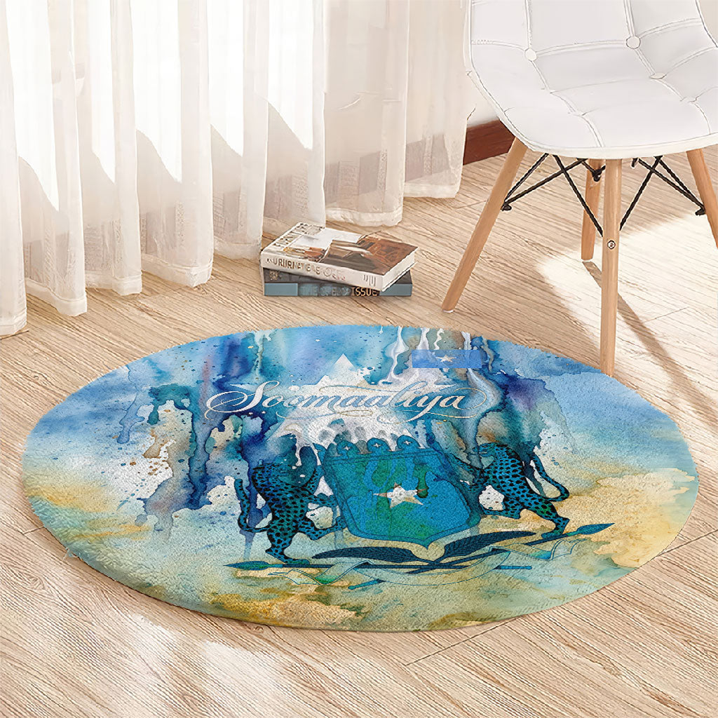 Somalia Liberation Unity Round Carpet Soomaaliya Script Peace Dove Watercolor