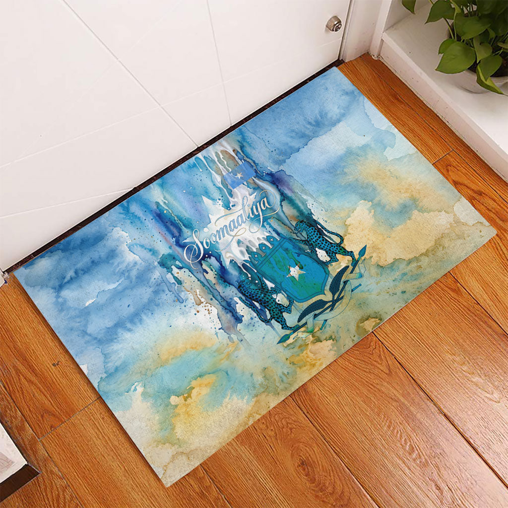 Somalia Liberation Unity Rubber Doormat Soomaaliya Script Peace Dove Watercolor