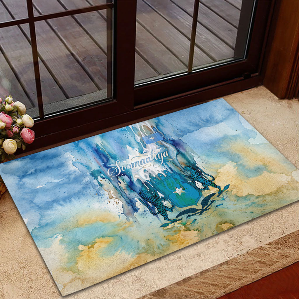 Somalia Liberation Unity Rubber Doormat Soomaaliya Script Peace Dove Watercolor
