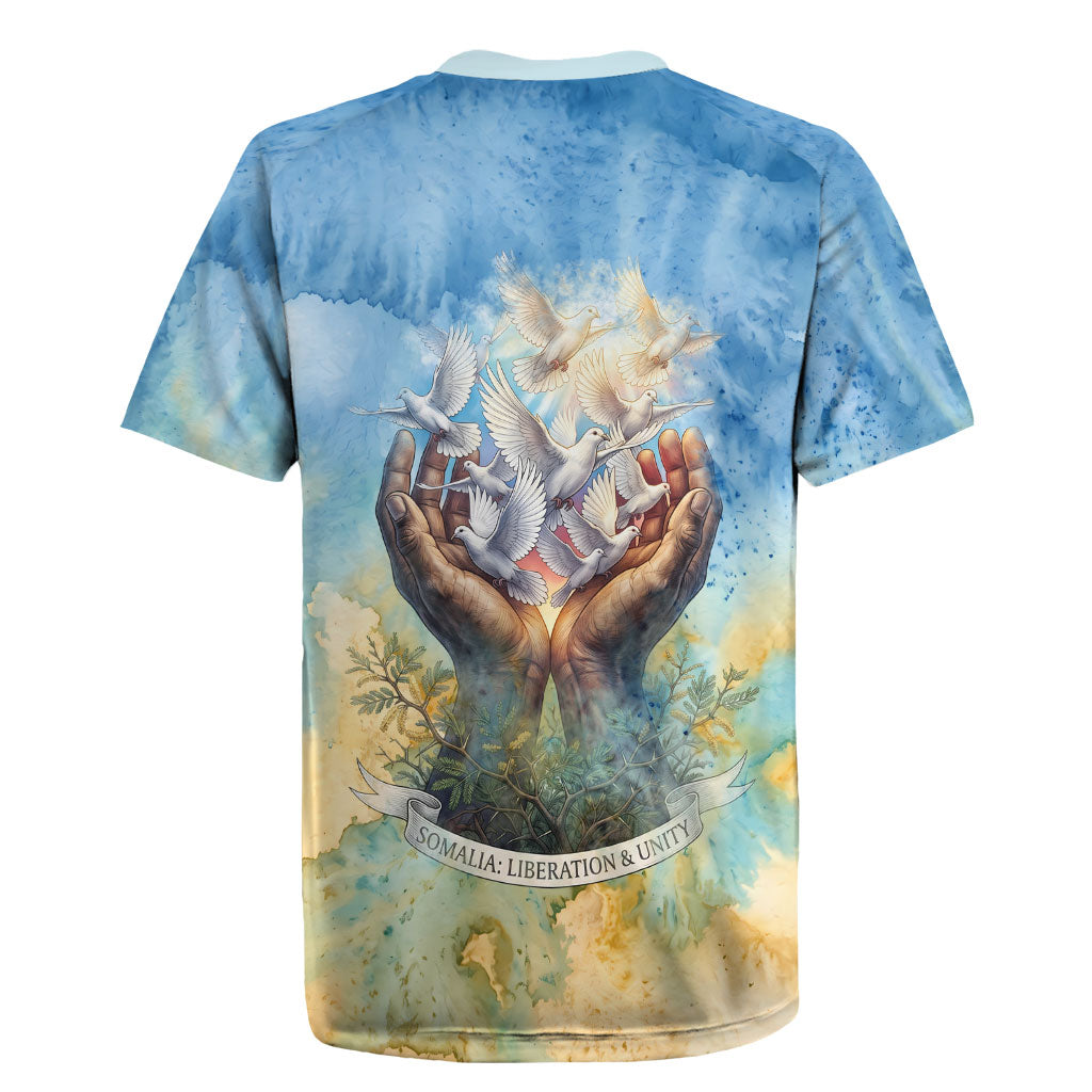 Somalia Liberation Unity Rugby Jersey Soomaaliya Script Peace Dove Watercolor