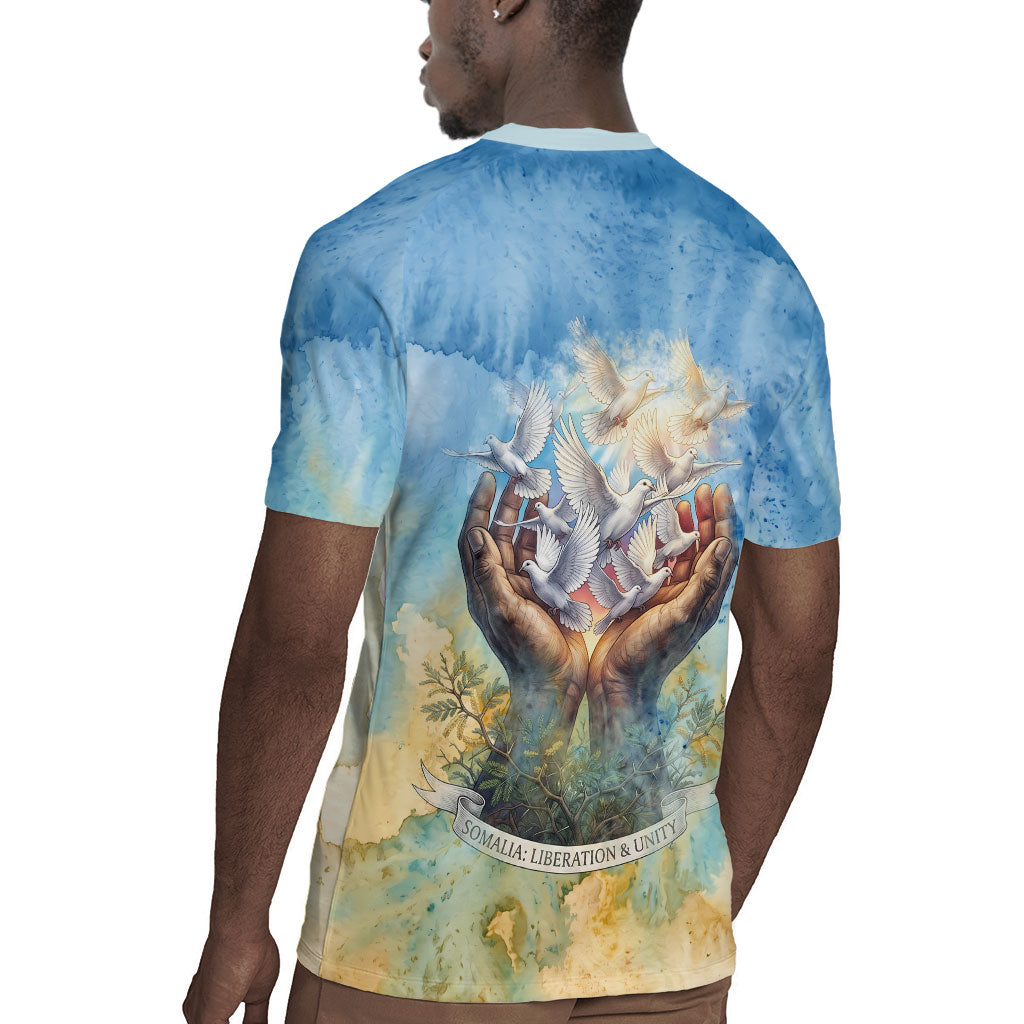 Somalia Liberation Unity Rugby Jersey Soomaaliya Script Peace Dove Watercolor