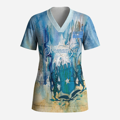 Somalia Liberation Unity Scrub Top Soomaaliya Script Peace Dove Watercolor