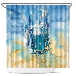 Somalia Liberation Unity Shower Curtain Soomaaliya Script Peace Dove Watercolor