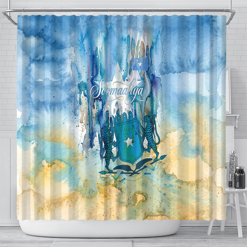 Somalia Liberation Unity Shower Curtain Soomaaliya Script Peace Dove Watercolor