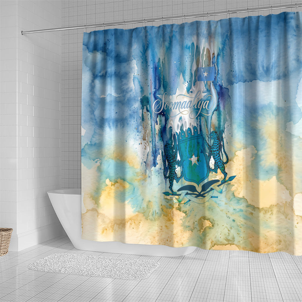 Somalia Liberation Unity Shower Curtain Soomaaliya Script Peace Dove Watercolor