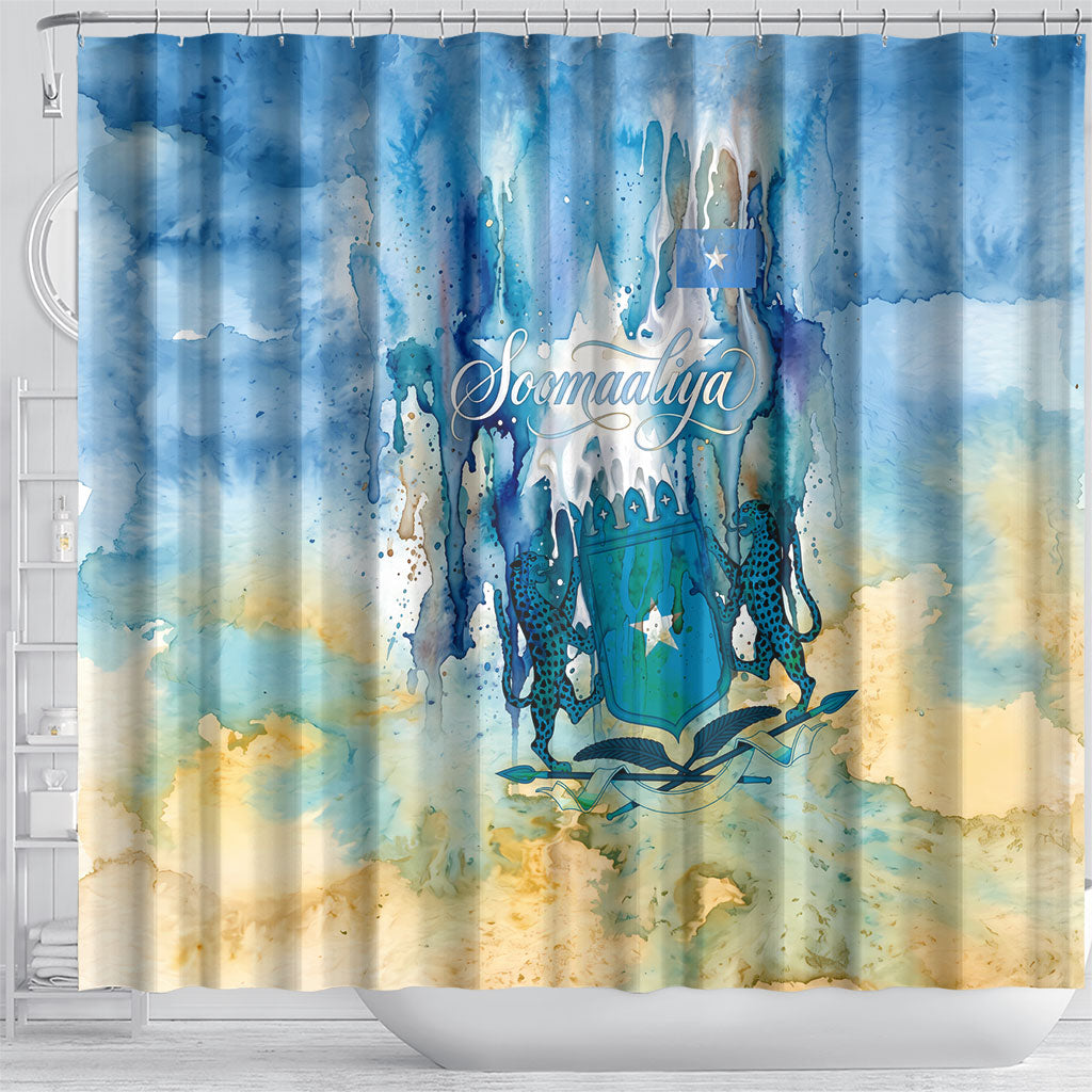 Somalia Liberation Unity Shower Curtain Soomaaliya Script Peace Dove Watercolor