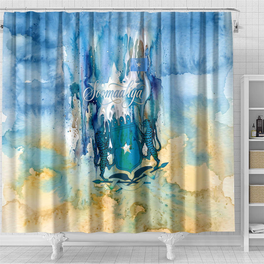 Somalia Liberation Unity Shower Curtain Soomaaliya Script Peace Dove Watercolor