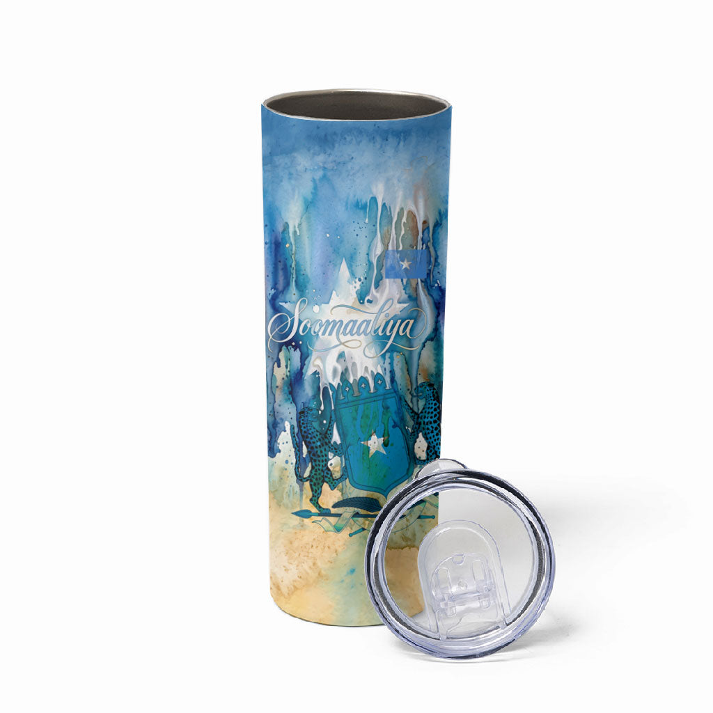 Somalia Liberation Unity Skinny Tumbler Soomaaliya Script Peace Dove Watercolor