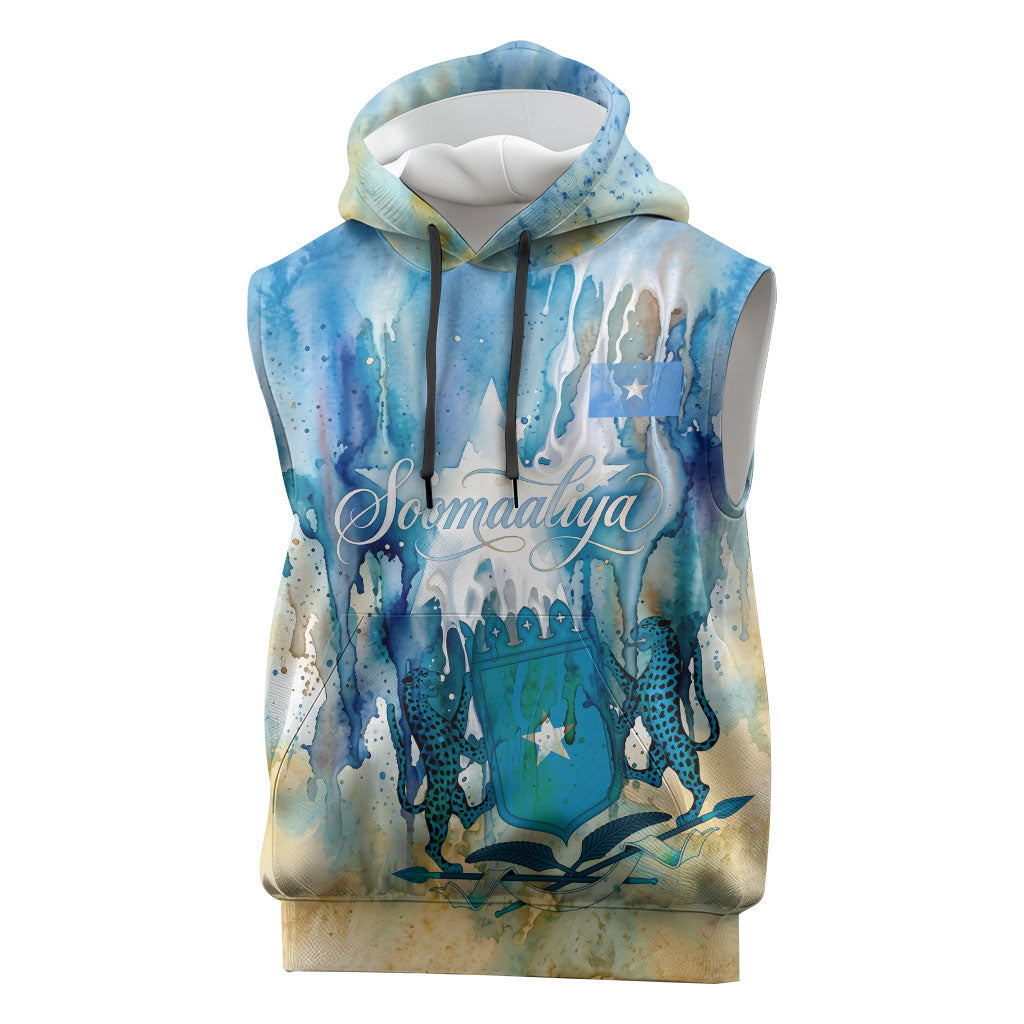 Somalia Liberation Unity Sleeveless Hoodie Soomaaliya Script Peace Dove Watercolor