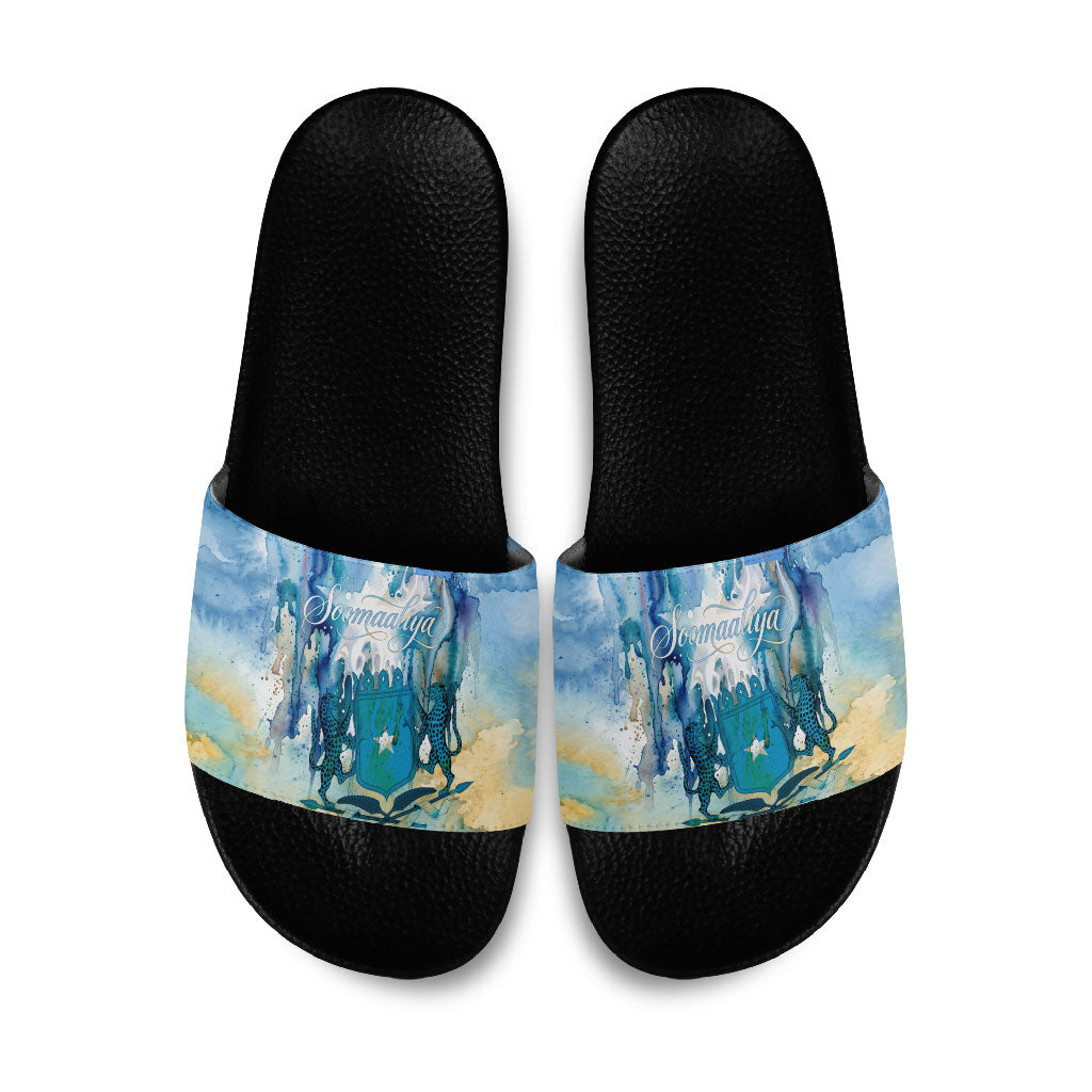 Somalia Liberation Unity Slide Sandals Soomaaliya Script Peace Dove Watercolor