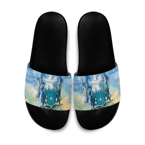 Somalia Liberation Unity Slide Sandals Soomaaliya Script Peace Dove Watercolor