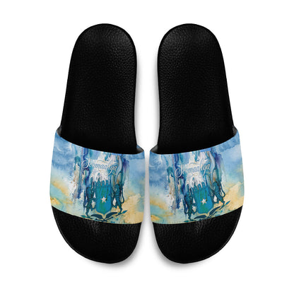 Somalia Liberation Unity Slide Sandals Soomaaliya Script Peace Dove Watercolor