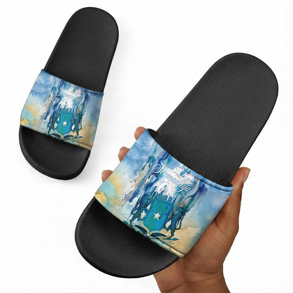 Somalia Liberation Unity Slide Sandals Soomaaliya Script Peace Dove Watercolor