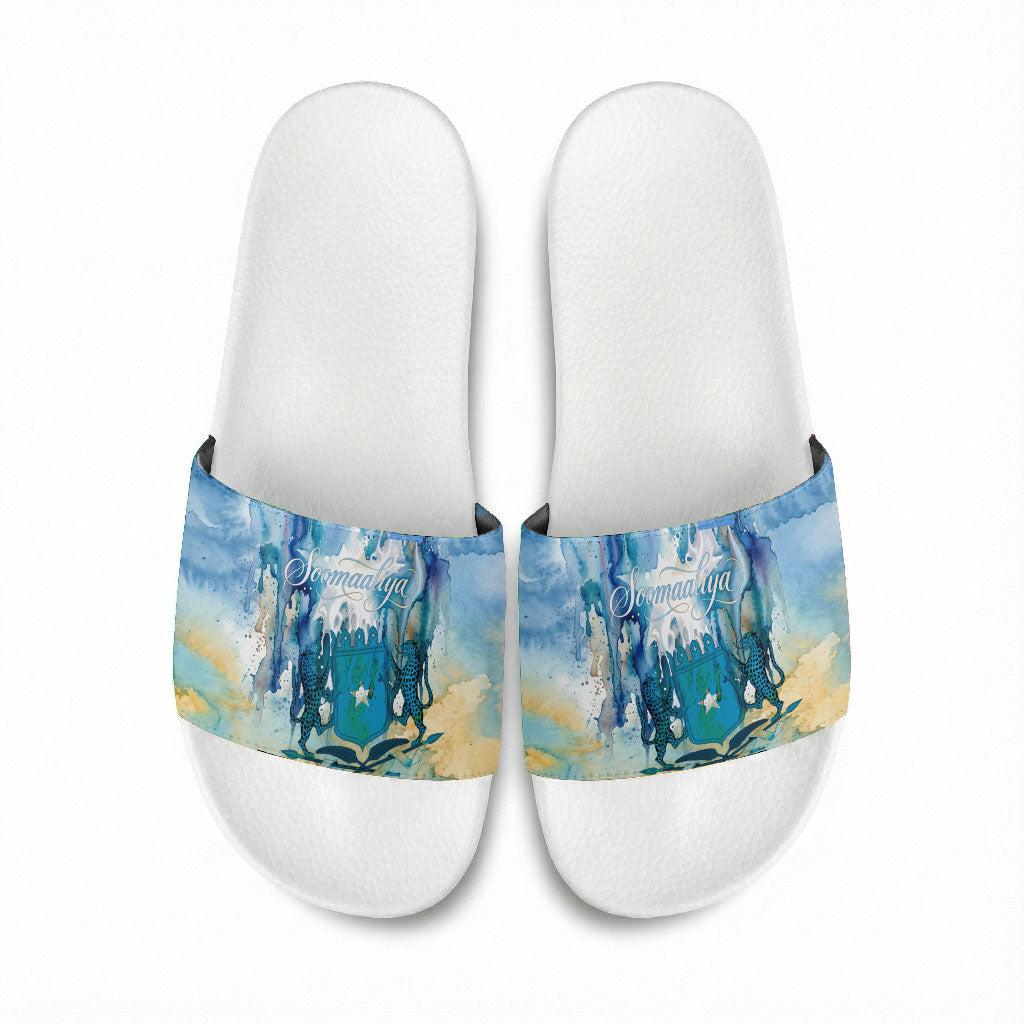 Somalia Liberation Unity Slide Sandals Soomaaliya Script Peace Dove Watercolor