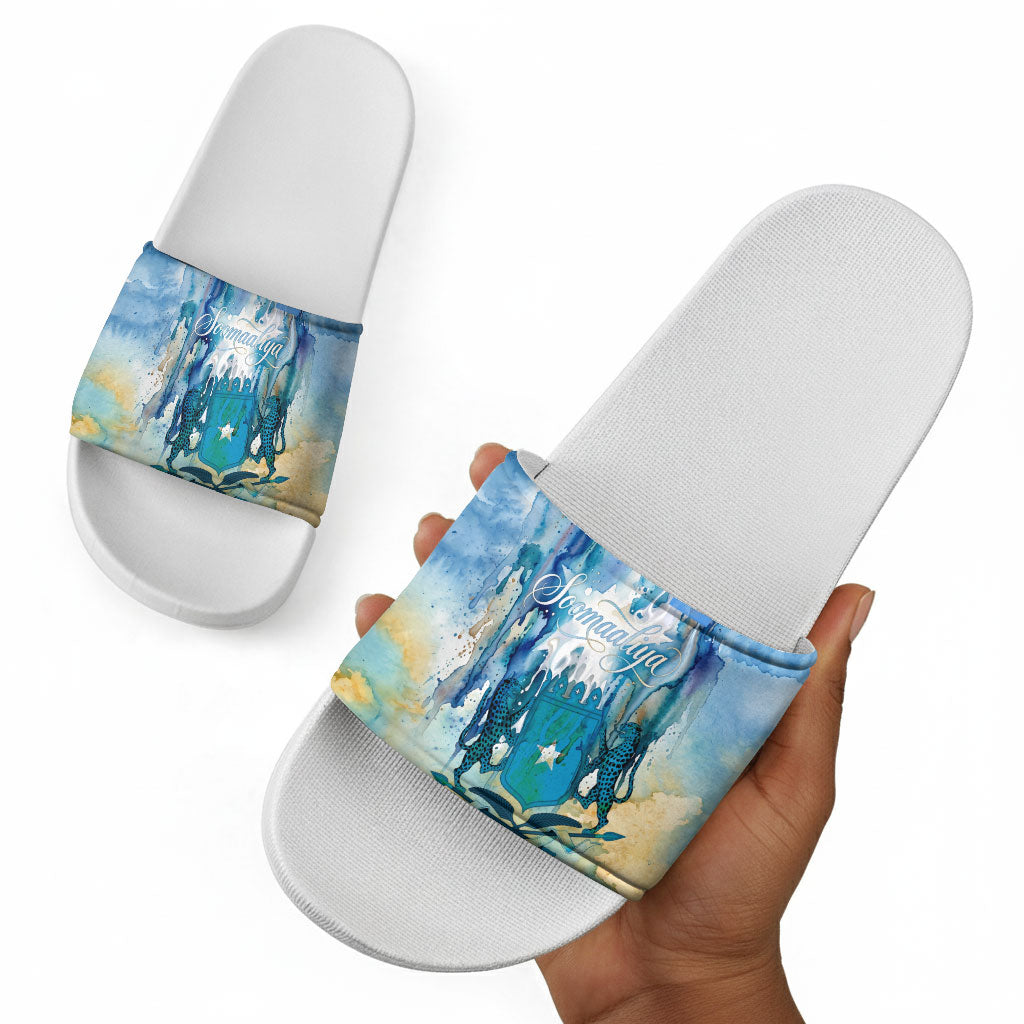Somalia Liberation Unity Slide Sandals Soomaaliya Script Peace Dove Watercolor