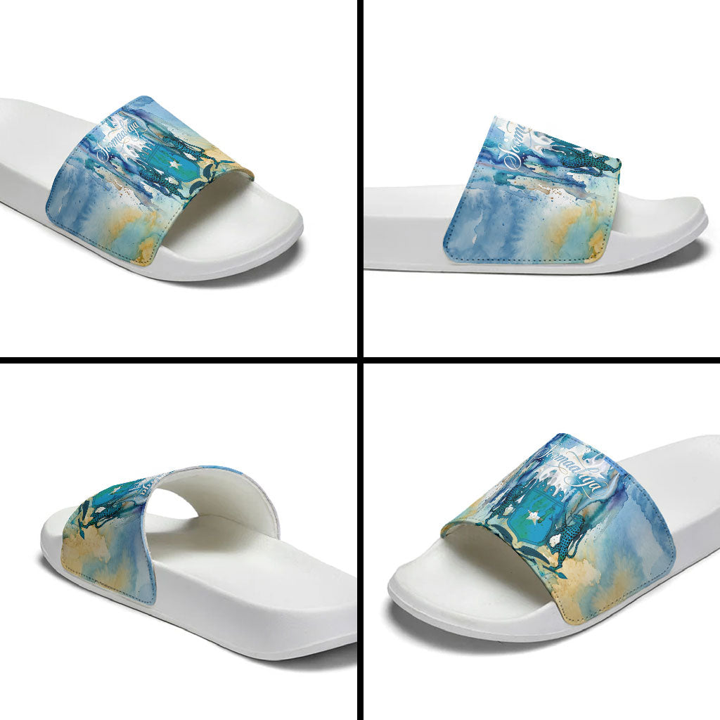 Somalia Liberation Unity Slide Sandals Soomaaliya Script Peace Dove Watercolor
