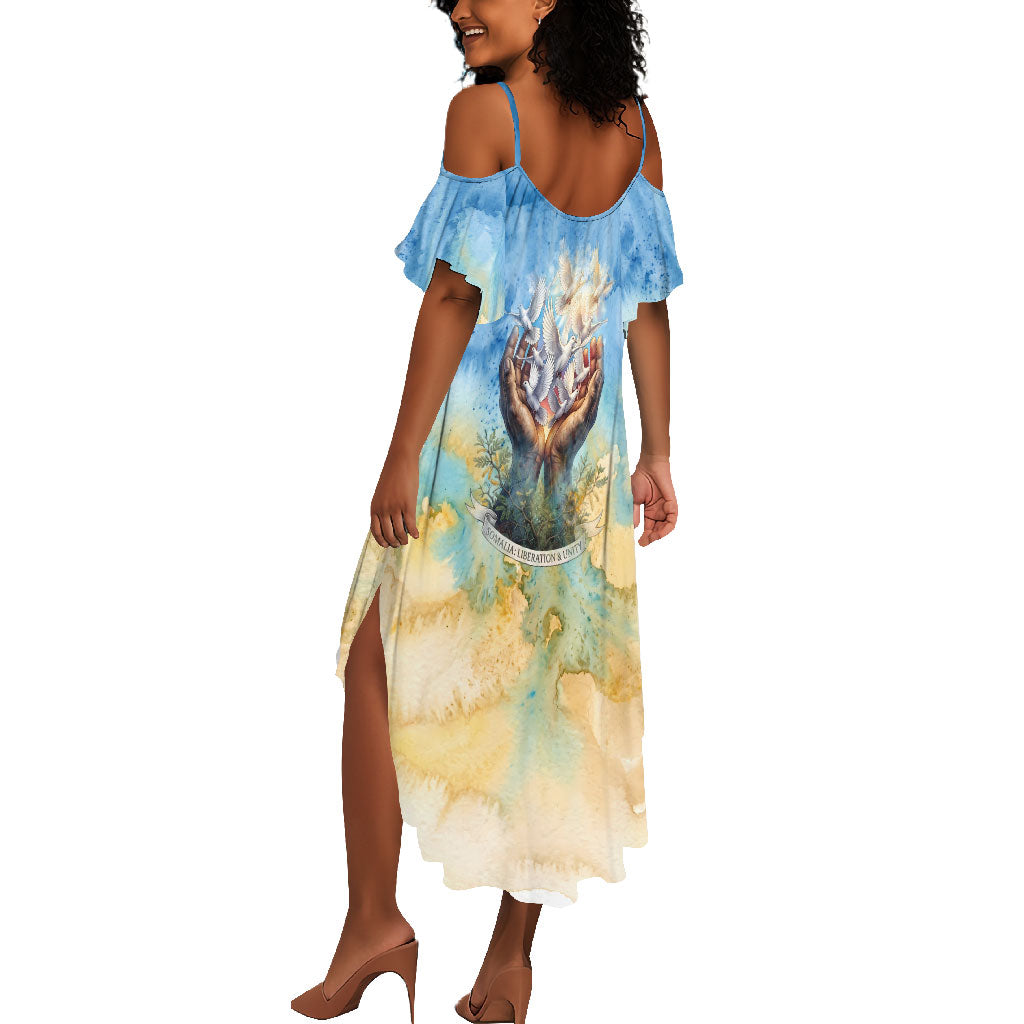 Somalia Liberation Unity Summer Maxi Dress Soomaaliya Script Peace Dove Watercolor