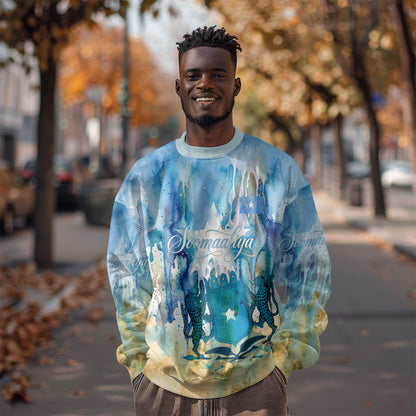 Somalia Liberation Unity Sweatshirt Soomaaliya Script Peace Dove Watercolor