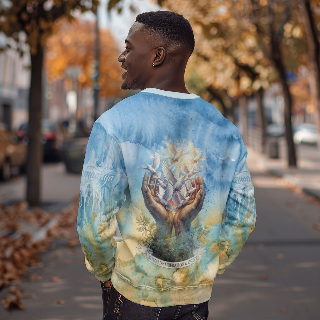 Somalia Liberation Unity Sweatshirt Soomaaliya Script Peace Dove Watercolor