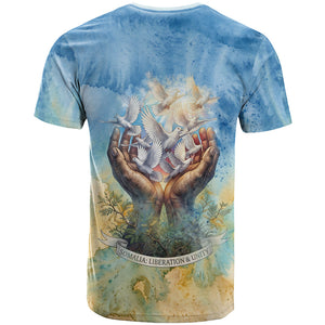 Somalia Liberation Unity T shirt Soomaaliya Script Peace Dove Watercolor