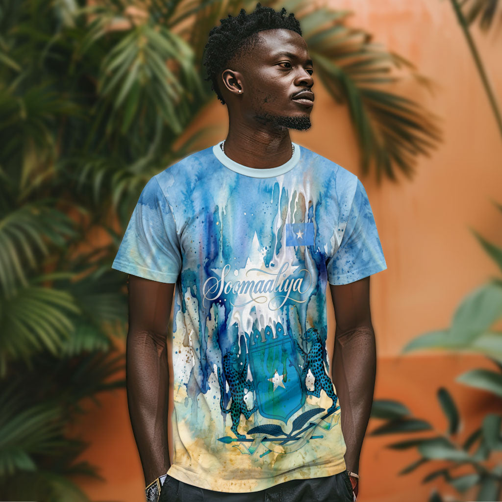 Somalia Liberation Unity T shirt Soomaaliya Script Peace Dove Watercolor