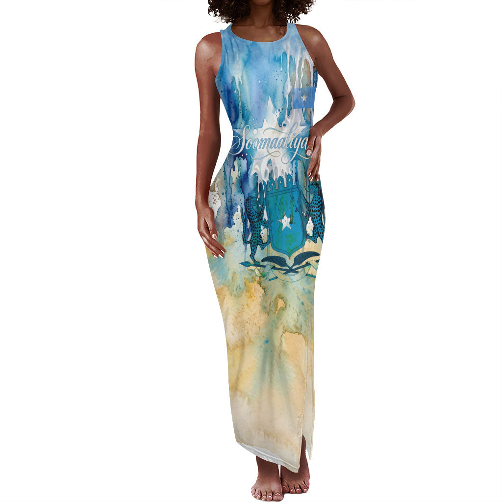 Somalia Liberation Unity Tank Maxi Dress Soomaaliya Script Peace Dove Watercolor