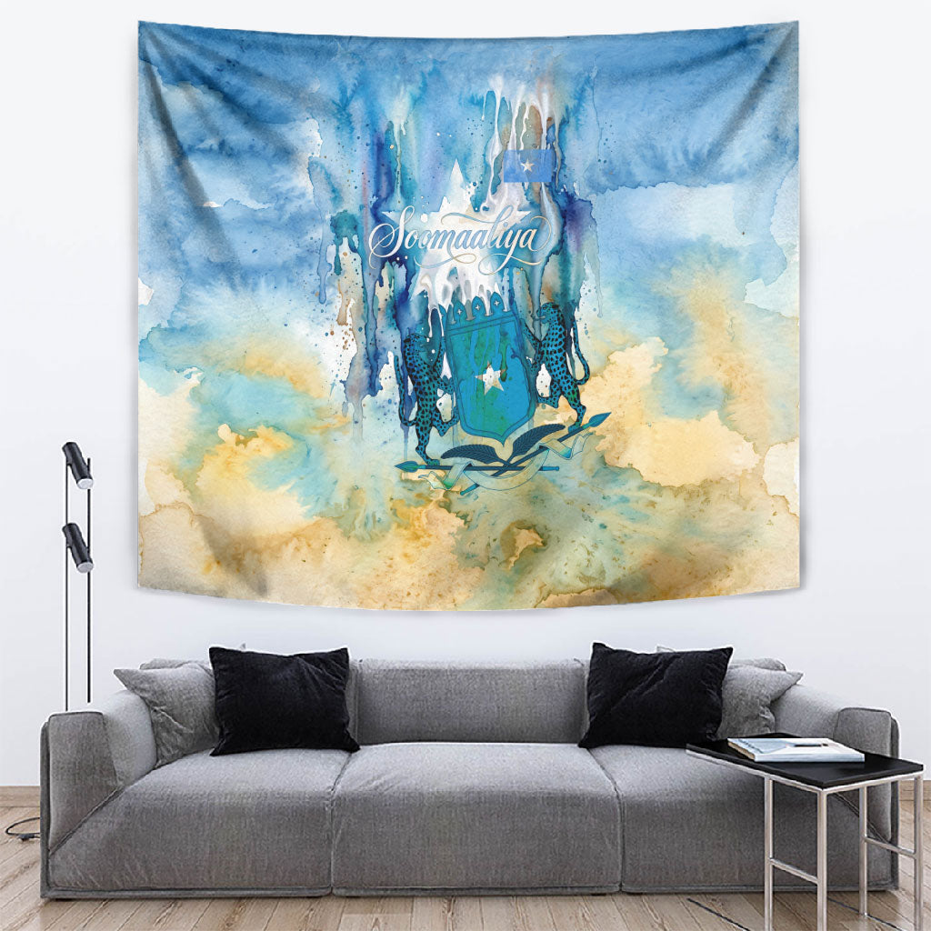 Somalia Liberation Unity Tapestry Soomaaliya Script Peace Dove Watercolor