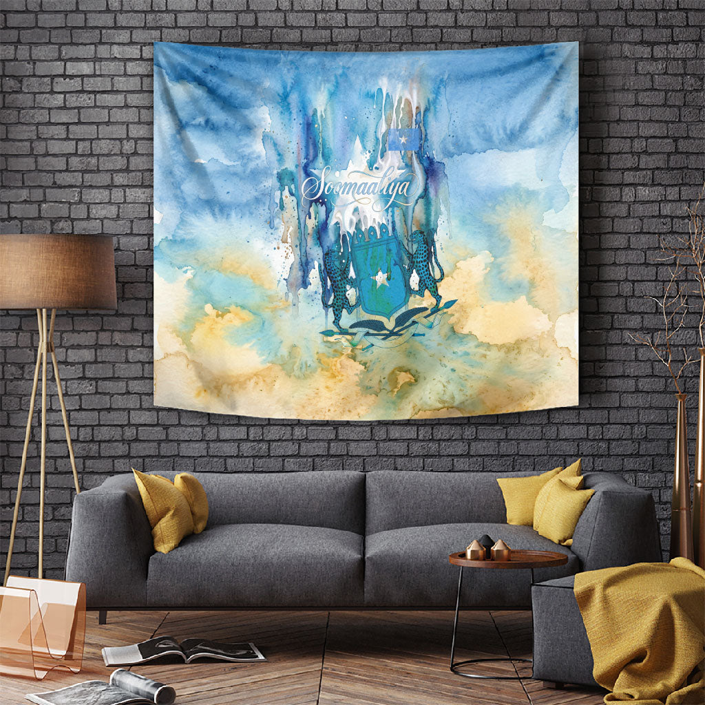 Somalia Liberation Unity Tapestry Soomaaliya Script Peace Dove Watercolor