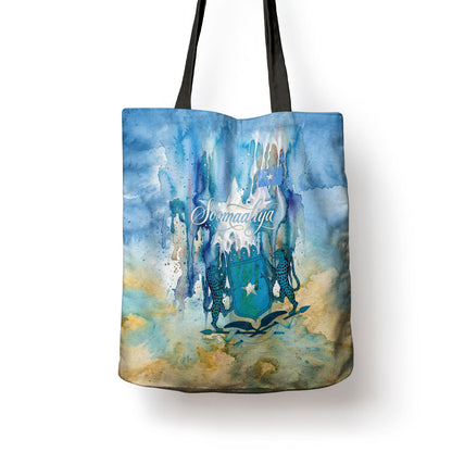 Somalia Liberation Unity Tote Bag Soomaaliya Script Peace Dove Watercolor