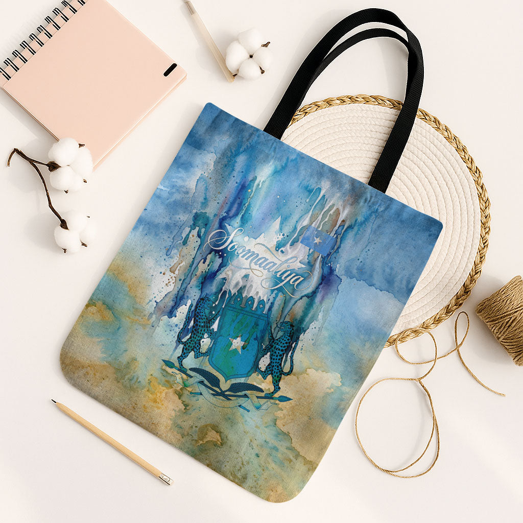 Somalia Liberation Unity Tote Bag Soomaaliya Script Peace Dove Watercolor