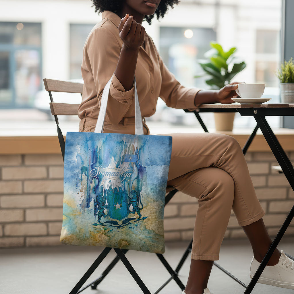 Somalia Liberation Unity Tote Bag Soomaaliya Script Peace Dove Watercolor